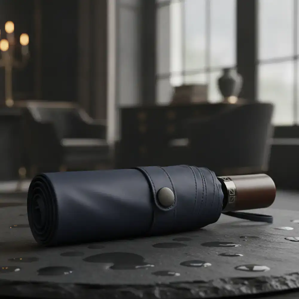 Compact folding umbrella in midnight blue