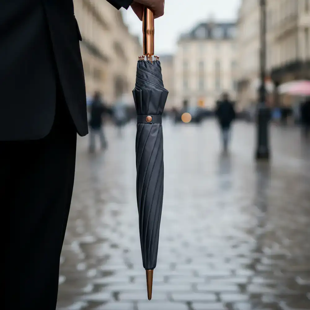 Classic stick umbrella with a rose gold handle